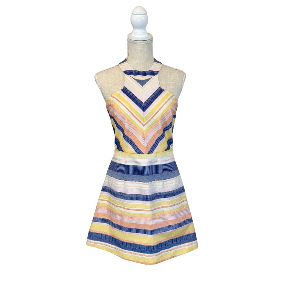 Anthropologie Hutch Yellow Blue Striped High Neck Dress Sz 2 Multicolored Stripe